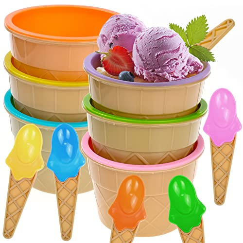 Bakiauli 6 Pezzi Ciotole di Gelato con Cucchiai, Coppette Gelato Colorate per Famiglia, Campeggio, Feste