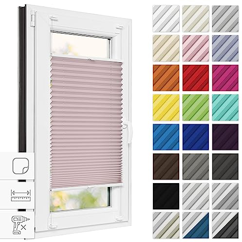 Estika Plissee zum kleben 95 cm x 100 cm - Rosa - Plissee ohne Bohren, Plissee kleben, Rollos für Fenster ohne Bohren, Jalousien Fenster für innen, Raffrollo, Fenster plissee