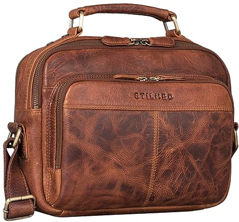STILORD Kuno Umhängetasche Herren Leder klein Cognac ideal als Kameratasche Männer Businesstasche Vintage Messenger Bag Echtleder und Schultertasche Reporter Ledertasche