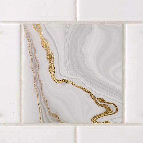 GRAZDesign Fliesenaufkleber Bad & Küche 15x15cm - 24 Stück | wasserfeste & selbstklebende Klebefliesen | Fliesenfolie Fliesenbild Motiv Marmor Hellgrau Gold