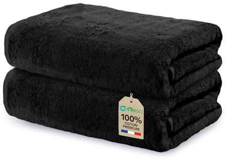 Ôhm Toalla de Manos Algodón 50x100 cm Negro Pack de 2 | Toalla de manos 50x100 cm 100% algodón 500 g/m², suave, resistente, muy absorbente, Oeko-Tex