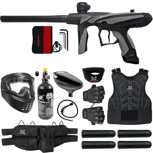 Maddog Tippmann Vantage Basic Paintball Gun Marker and Accessory Starter Package [HPA] | Protective Kit - Marker, 48ci/3000psi Compressed Air Tank, Mask, Hopper, Pods, Harness & Protective Gear