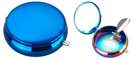Taschen ASCHENBECHER Rainbow Ø5,5cm mit Deckel aus Metall rund mini mit Ablagefläche Reiseaschenbecher Taschenaschenbecher Reise Outdoor 3-Varianten 06 (Blau)