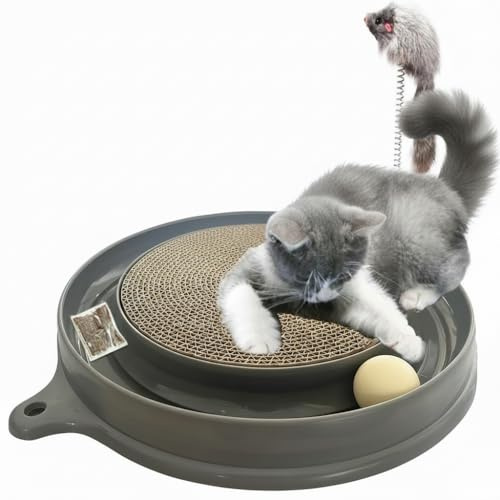 AUOON Cat Scratcher Toy with Ball Track for Indoor Cats and Kittens, Gray