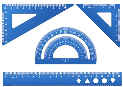MSDADA 4 Stück Lineal-Set aus Aluminiumlegierung Winkelmesser Mathematik Geometrie Set Werkzeug Ideal zum Zeichnen Messen für Schülern, Lehrern, Architekten, Ingenieuren(Blau)