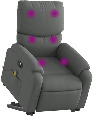 vidaXL Massagesessel, Sessel mit Aufstehhilfe Elektrisch, Relaxsessel mit Liegefunktion Vibrationsfunktion, Fernsehsessel Liegesessel Aufstehsessel, Dunkelgrau Stoff