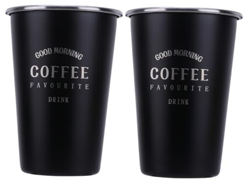 Alipis 2piezas Taza Inoxidable Con Tapa De Con Orificio Vaso Práctico Para Café y Cerveza Para Camping y Doméstico Negro