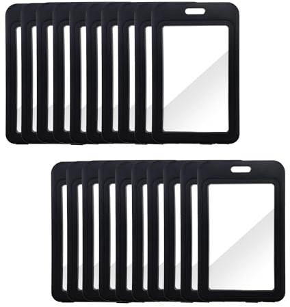 20 Pack ID Badge Holder with Double-Sided Transparent Windows, Black Vertical Hard Plastic Name Tag Card Holder, Waterproof Id Card Protector for Office School