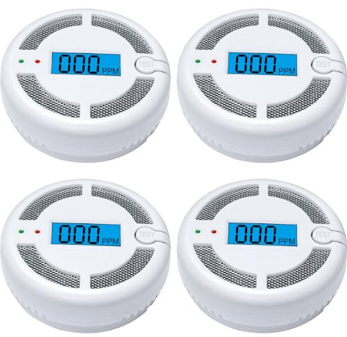Mini Carbon Monoxide Detector, Battery Powered CO monoxide Alarm with LCD Digital Display for Home and Car Safety, CO Monitor Conforms to EN 50291 Standad (4pcs)