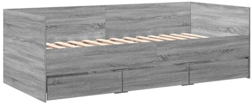 vidaXL Tagesbett, Gästebett mit 3 Schubladen mit Rollen, Schlafsofa für Schlafzimmer, Bettsofa Sofabett Daybed Bett, Grau Sonoma 100x200cm Holzwerkstoff