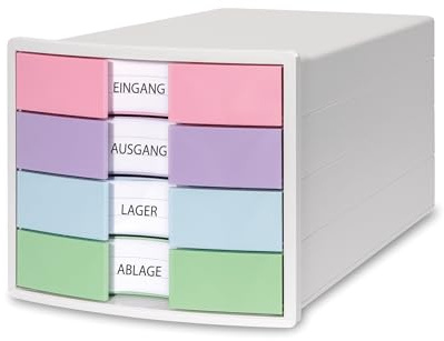 HAN 1012-129 Boîte de rangement Impuls 2.0 avec 4 tiroirs fermés pour format A4/C4 avec étiquettes d'étiquetage, verrouillage de tirette, pieds en caoutchouc qui protègent les meubles, qualité