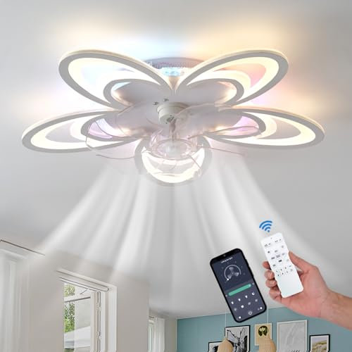 Luyaim 64CM RGB Lampadario A Ventola Da Soffitto Con Telecomando Smart Dimmable Colour Changing LED Fiore Moderno Plafoniera Con Ventilatore Per Camera Da Letto Camera Dei Bambini Lampada Design