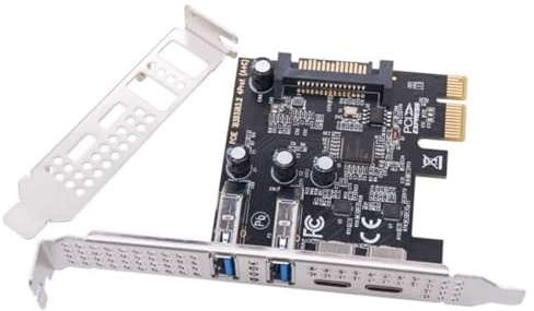 chenyang 4 Port PCI-E 1X to 2 USB 3.0/USB C HUB PCI Express Expansion Card Adapter with 80/120mm PCI-E Slot Bracket with Extra SATA Power
