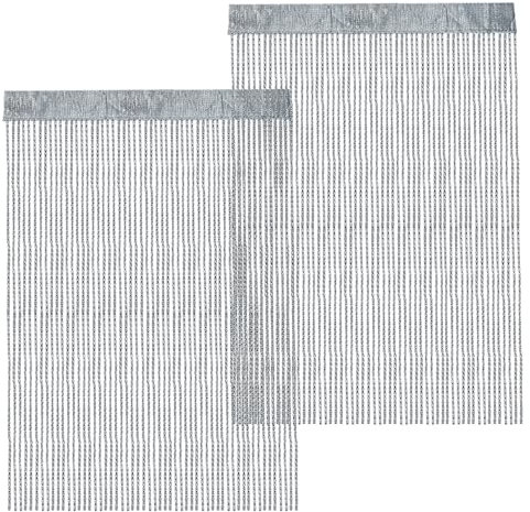 XRPRPX Cortinas de Puerta de Cocina, 2 Cortinas de Tiras para Puerta de 90 x 200 cm Cortina Decorativa Plateada Brillante Cortinas de Hilos para Puerta y Ventana para Balcón Habitación