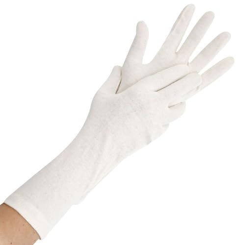 FRANZ MENSCH 600 Stück Hygostar Baumwollhandschuhe Nature Long, natur, 9/L, L: 35cm, Karton, Baumwollhandschuhe, Weiche Textilhandschuhe