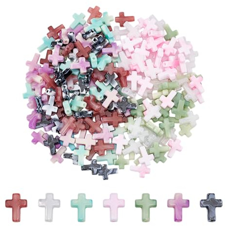 UNICRAFTALE 210 Stück 7 Farben Kreuzperlen Acrylperlen Kleine Kunststoff Großpackung Anhänger Bunte Lose Abstandsperlen für Armbänder Halsketten Osterdekoration