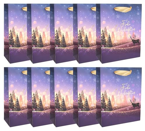 Idena 30491-10 - Geschenktüten Frohe Weihnachten, 10 Stück, Geschenktaschen in der Größe 18 x 23 x 8 cm, Papiertüten für Weihnachten
