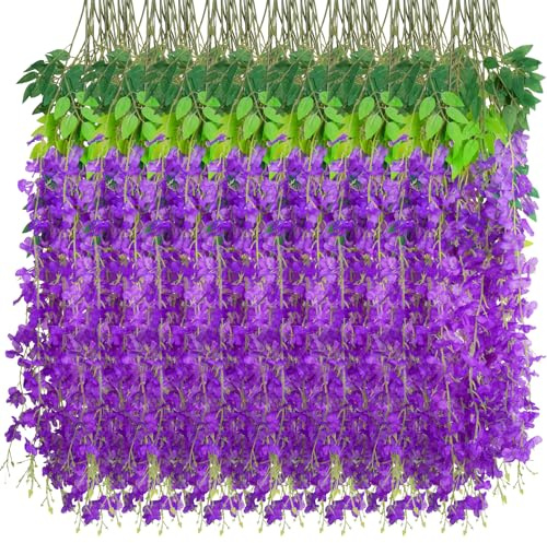NiHome Künstliche Glyzinien zum Aufhängen, 1,1 m lang, Flexible Stiele, einfach aufzuhängen für Hochzeit, Party, Zuhause, Büro, Innen- und Außenbereich, Tafelaufsätze, DIY-Arrangements (lila)
