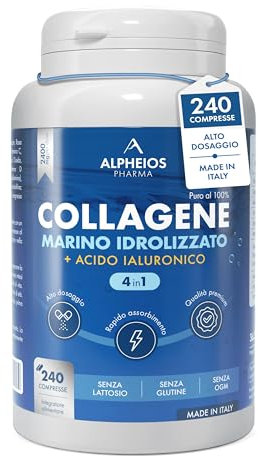 Collagene Marino con Acido Ialuronico - 240 Compresse 2400mg di Collagene Idrolizzato, Integratore con Biotina + Zinco + Selenio + Vitamina C + Coenzima Q10 per Pelle, Capelli, Unghie e Articolazioni
