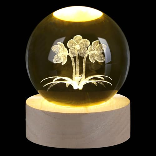 Sahoottie 60 mm 3D-Blume, Kristallkugel, Blumen, Geschenke für Frauen, Briefbeschwerer, Blume, Glaskugel, Blume, niedliche Dekoration, Blumen, Kristall-Ornamente