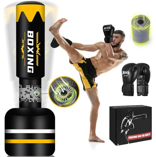 JUOIFIP 2-IN-1 Boxing Bag for Adult 180cm, Upgraded Self Inflating Pucnhing Bag with Boxing Gloves and Built-in Air Pump for Training MMA Muay Thai Fitness Beginners