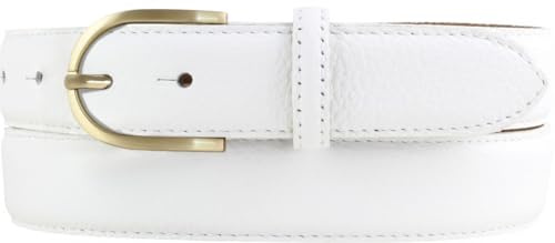 BELTINGER Italienischer Damen-Gürtel, 30 mm breit, Damen, Chinogürtel, Hosengürtel, strukturiertes Leder, Schließe Gold