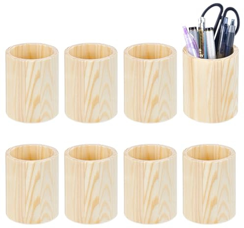 BENECREAT 8 x Bleistifthalter Aus Holz. Stifthalter Aus Holz Schreibtisch Organizer Aufbewahrung Für Den Schreibtisch Mehrzwecknutzung Zuhause Schule Bürobedarf 8.1x10cm