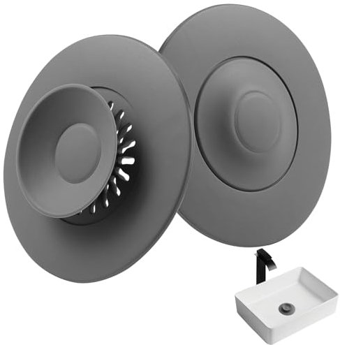 2 Stück Universal Abflussstopfen Silikon ø 11 cm, Grau Press Aschbeckenstöpsel mit Haarsieb Funktion, Praktisches Abflusssieb Küchenspüle, Abfluss Stöpsel für Waschbecken, Badewannen und Spülbecken