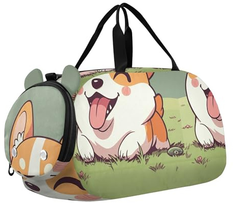 Süße Reisetasche für Mädchen, Motiv: Cupid Pug Love, Reisetasche, Wochenender, Übernachtung, Kindertasche, Handgepäcktasche für Jungen, Niedlicher Cartoon-Corgi-Hund, Classic