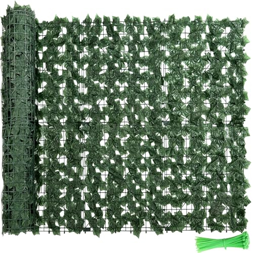 ZhiYo-GD Faux Ivy Privacy Fence Screen, 138x39 in Artificial Ivy Privacy Fence, Artificial Ivy Vine and Green Leaf Hedge Panels for Outdoor Wall Decor, Balcony, Patio, Apartment, Garden, and Yard