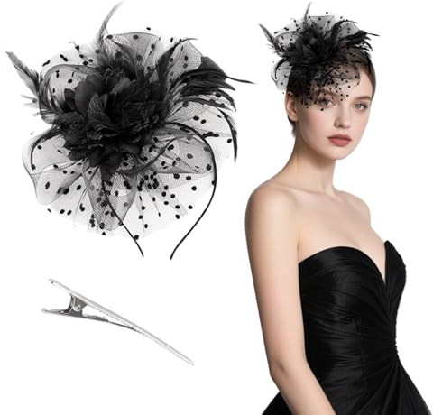 HDFHDF Fascinator, schwarz, Netzstoff, Party-Haarschmuck, Hut, Brautball, Jockey-Club, Haarspangen, Festival, Cocktail-Partys, für Damen und Mädchen, 1 Stück