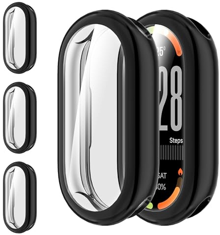 Diruite 3 Pezzi Cover per Xiaomi Smart Band 10 Custodia Protettiva,HD Clear Protezione Totale Ultra Sottile TPU Pellicola Protettiva,Nero&Nero&Nero