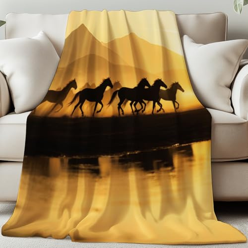 GLOBLELAND Western Horses Throw Blanket 59×51 inch