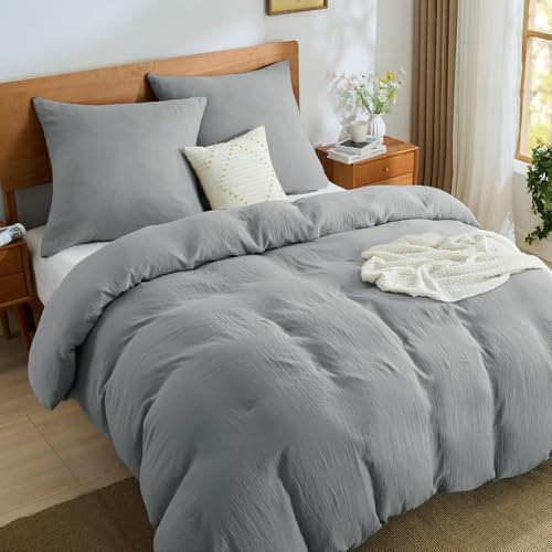 BEDELITE Musselin Bettwäsche 200x200 3teilig Baumwolle, Grau, ÖKO-TEX | Sommer Bettwäsche-Sets mit Reißverschluss, Bettbezug 200x200cm mit 2 Kissenbezüge 80x80 cm, weiche und atmungsaktiv