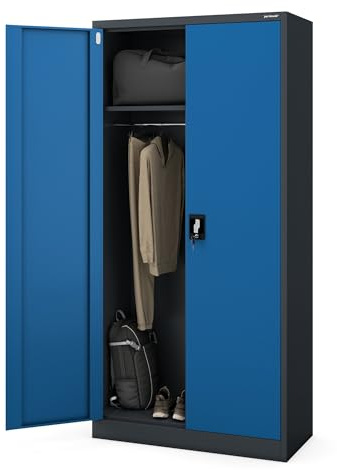 Jan Nowak Armoire de Bureau C34 Métallique à Dossiers à Outils Revêtement par Poudre Métal Verrouillable 185 cm x 90 cm x 45 cm (Anthracite-Bleu)