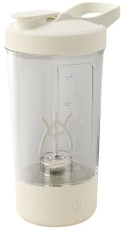 Electric Protein Shaker Bottle with USB Charging, Clear Glass with White Lid, 400ml Capacity, Portable Blender Cup with Measurement Markings