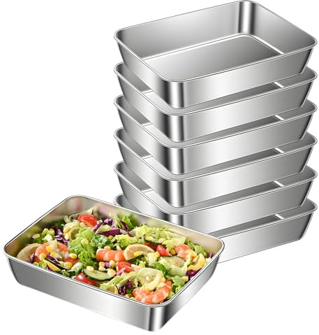 SUNOYA Lot De 6 Bac De Cuisson En Inox, 2200ml Bac Inox Alimentaire, Plat Rectangulaire En Acier Inoxydable 25.5x20x5.5cm, Plat De Cuisson Chapelure Rectangulaire Pour Cuisine, Viande, Poisson