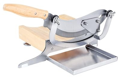 Yidubid Manual Meat Slicer, Frozen Meat Beef Bones Cutter, Stainless Steel Slicing Machine with Baffle And Rubber Wooden Base for Home KitchenSilver,1