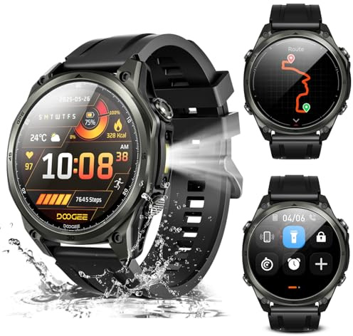 DOOGEE Anywise W1 Smart Watch, AI, Voice Control, GPS and Free Map Material, 18 Days Battery, Fitness Tracker with 170+ Sports Modes, 5 ATM Waterproof for Android and iPhone