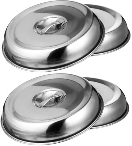 TOGEVAL 2 pièces Couvercles Alimentaires Acier Inoxydable Protège-Aliments Anti-Huile avec Poignée Couvercles Domes pour Steak Fromage et Sandwichs Ustensiles Cuisine INOX Polyvalents