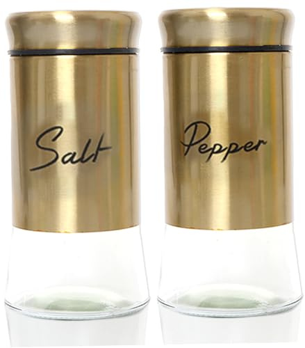 Glass Salt and Pepper Shakers Salt and Pepper Shakers Set 150ml Glass and with Stainless Steel Lids Refillable Spice Shaker Accessories Gold