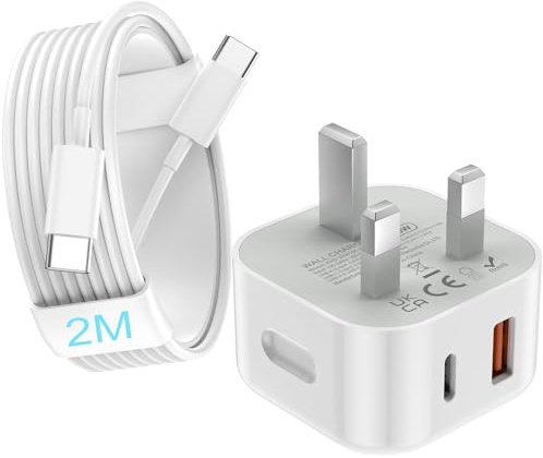 USB C Charger for iPhone 17 16 15 Charger 20W Fast Charger USB C Plug and Cable, 1 Pack Type C UK Wall Phone Power Adapter USBC Lead for iPhone 17/16/15/Pro/Max/Air/Plus/iPad/Samsung S25 Ultra/S24/S23