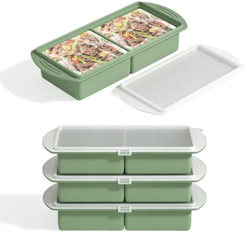 4 vassoi di congelamento in silicone con coperchio, senza BPA | Stampo per zuppa di congelamento, 1000 ml, contenitore per zuppe per congelare il brodo la salsa, piatti preparati, gelato