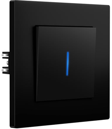 BSEED Interruptor Pared con Garras, Interruptor de luz con LED Indicador, Fácil de Instalar, Marco de PC mate, 1 Gang 1 Vía, 86 * 86mm Negro