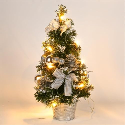 Mini Weihnachtsbaum Tannenbaum Deko mit Beleuchtung Weihnachtsbaum Geschmückt Kleiner Weihnachtsbaum mit LED Lichterkette Künstlich Tisch Weihnachtsbaum Miniatur Weihnachtsdeko Tischdeko (30cm Silber)