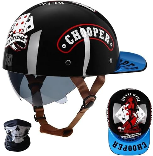 SYEBVTQ Rétro Casquette De Baseball Vintage Casque De Moto À Visage Ouvert pour Hommes Femmes Mobylette Bols Casque, Casque Bol Moto Homologué ECE, pour Vélos Motos Scooter