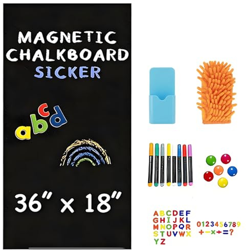 Magnetische Tafelfolie Selbstklebend Schwarz 120x45 cm, Tafelfolie Magnetisch mit 12 Flüssigkreide Markern, Abwischbare Magnettafel für glatten Oberflächen in Schule Büro Haus
