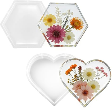 Mocifa 2 Pezzi Stampi Grandi in Silicone per Resina Epossidica a Forma di Cuore e Esagonale Stampo Resina Epossidica Silicone Grande per Fermalibro Conservazione dei Fiori Decorazioni Casa (2 Forme)
