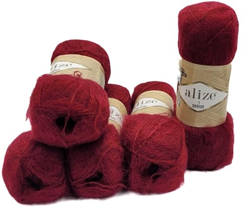 5 x 100 Gramm Ilkadim Export Strickwolle 3 Season, 500 Gramm Strickgarn einfarbig mit 25% Mohair und 24% Wolle. (bordeaux 57)