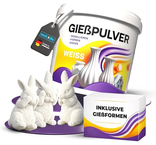 Work'n'life Gießpulver Weiß – Gießmasse für Silikonformen aus Gips | Feine Gießmasse für saubere Ergebnisse mit glatter Oberfläche und einfacher Verarbeitung.